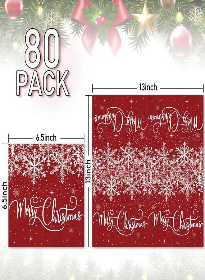 JarThenaAMCS 80Pcs Christmas Paper Napkins Red Marry Christmas Snowflake Disposable Napkins Luncheon Dinner Table Napkins for Xmas Winter Party Supplies - Image 2